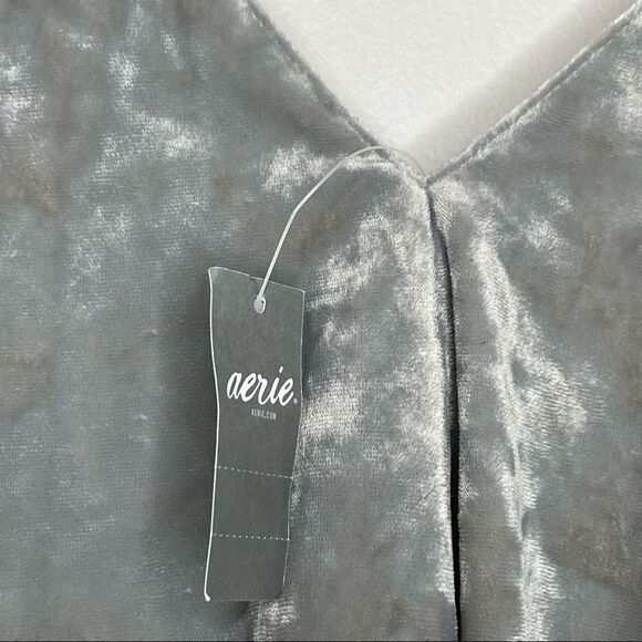 aerie velour tank‎ top boxy v-neck ruffle gray NWT - Picture 7 of 10